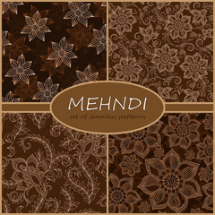 Henna Mehndi Tattoo Doodles Seamless Pattern Background Collecti