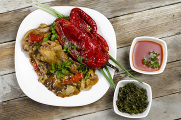 Chicken stew with roasted red peppers