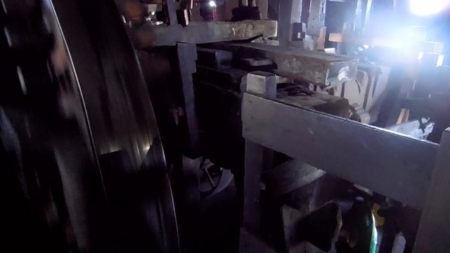 Inside a wind mill machine making oil