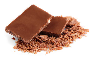 Milk chocolate pieces isolated on white
