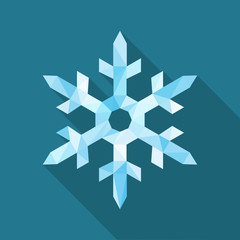 polygonal one large snowflake blue ice on a blue background