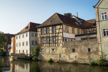 Fachwerkhäuser an der Regnitz in Bamberg, Oberfranken, Deutschland