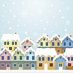 Obraz na płótnie Canvas Winter Houses, Snowing Scene and Background