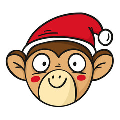 Vector monkey in Santa's hat, chinese new year 2016 symbol, isolated on white