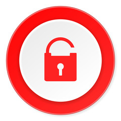 padlock red circle 3d modern design flat icon on white background