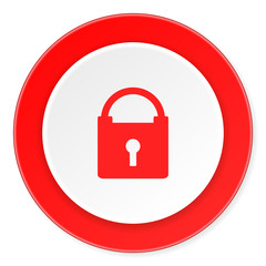 padlock red circle 3d modern design flat icon on white background