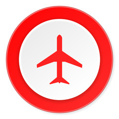 plane red circle 3d modern design flat icon on white background