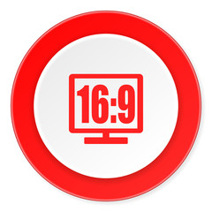 16 9 display red circle 3d modern design flat icon on white background
