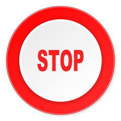 stop red circle 3d modern design flat icon on white background