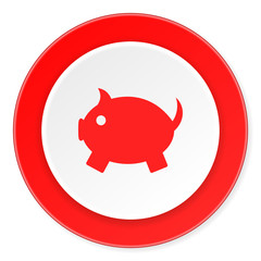 piggy bank red circle 3d modern design flat icon on white background