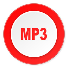 mp3 red circle 3d modern design flat icon on white background