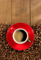 cup of  coffee on wood