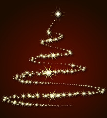 Christmas tree from stars on a red background