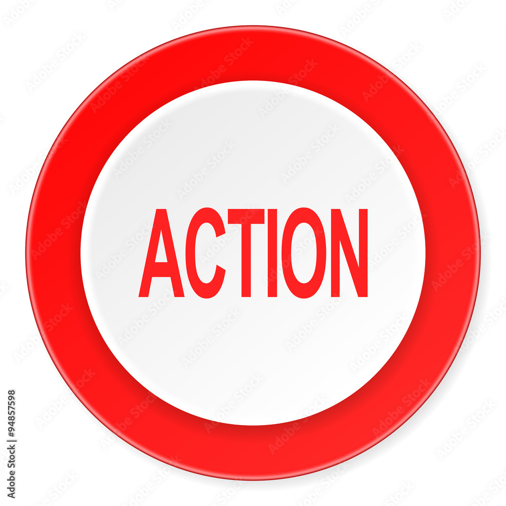 Poster action red circle 3d modern design flat icon on white background
