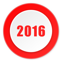 year 2016 red circle 3d modern design flat icon on white background