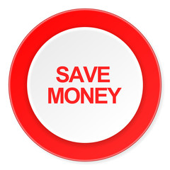 save money red circle 3d modern design flat icon on white background