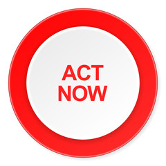 act now red circle 3d modern design flat icon on white background