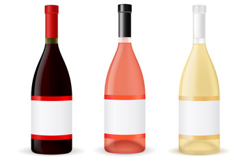 Bottles of wine - red, white and rose.