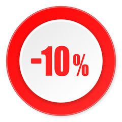 10 percent sale retail red circle 3d modern design flat icon on white background