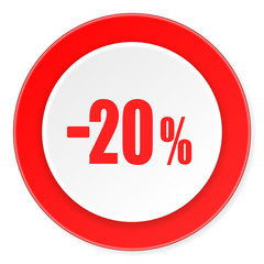 20 percent sale retail red circle 3d modern design flat icon on white background