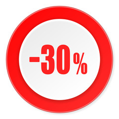 30 percent sale retail red circle 3d modern design flat icon on white background