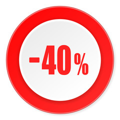 40 percent sale retail red circle 3d modern design flat icon on white background
