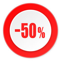 50 percent sale retail red circle 3d modern design flat icon on white background