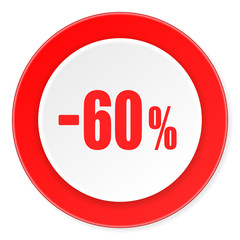 60 percent sale retail red circle 3d modern design flat icon on white background