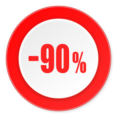 90 percent sale retail red circle 3d modern design flat icon on white background