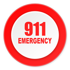 number emergency 911 red circle 3d modern design flat icon on white background