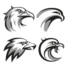 Black and grey eagle head logos set for business or shirt design