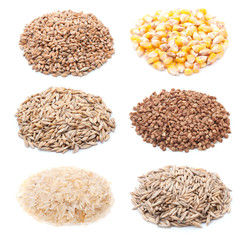 Separate cereals: wheat, corn, barley, buckwheat, rice, oats