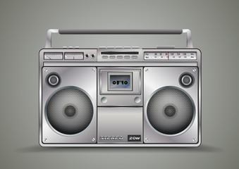 Vintage tape recorder for audio cassettes. Music boombox. Vector illustration
