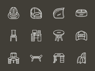 Room furniture white simple line vector icons