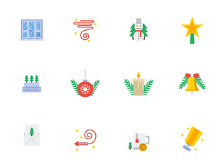 Fototapeta na wymiar Christmas events symbols flat color vector icons