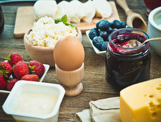 Summer breakfast on a wooden table