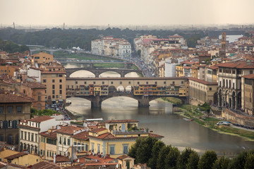 Fototapeta na wymiar View of the beautiful city Florence with amazing bridge Ponte Ve