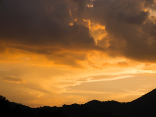 Silhouette mountain and river in twilight  at Huai Krating Reservoir, Loei -Thailand 