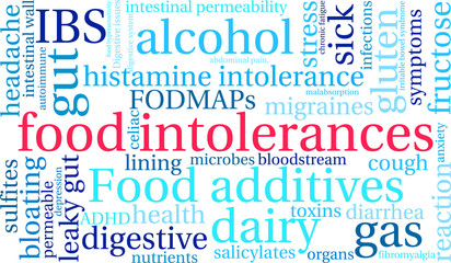 Fototapeta premium Food Intolerances word cloud on a white background. 