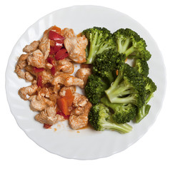 Braised Turkey with boiled broccoli on the plate