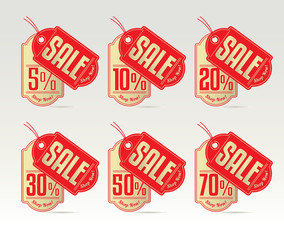 Discount vector tags set. Red and gold.Vintage style.