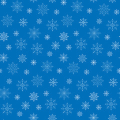 Seamless Winter Snow Flakes Background Pattern in Blue Color. Continuous Vector Illustration
