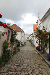 Fototapeta na wymiar Decorated streets in the old town in Stavanger, Norway