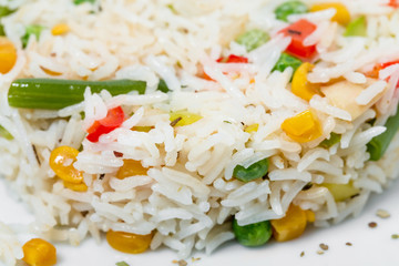 Long white rice with vegetables.
