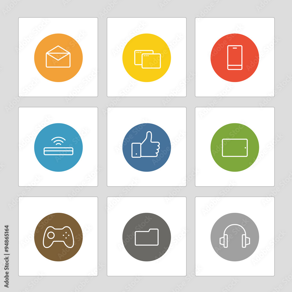 Aufkleber different line style icons on circles. application pictograms co