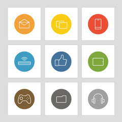 Different line style icons on circles. Application pictograms co