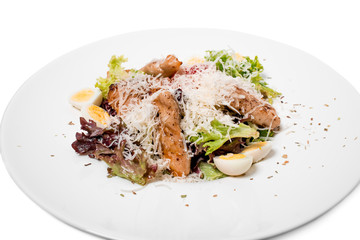 Warm salad with grilled salmon.