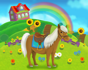 Obraz na płótnie Canvas The farm scene for kids - cartoon background - illustration for the children