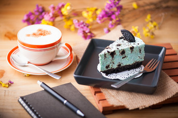 Peppermint cheese cake in cafe