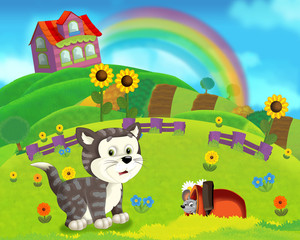 The farm scene for kids - cartoon background - illustration for the children